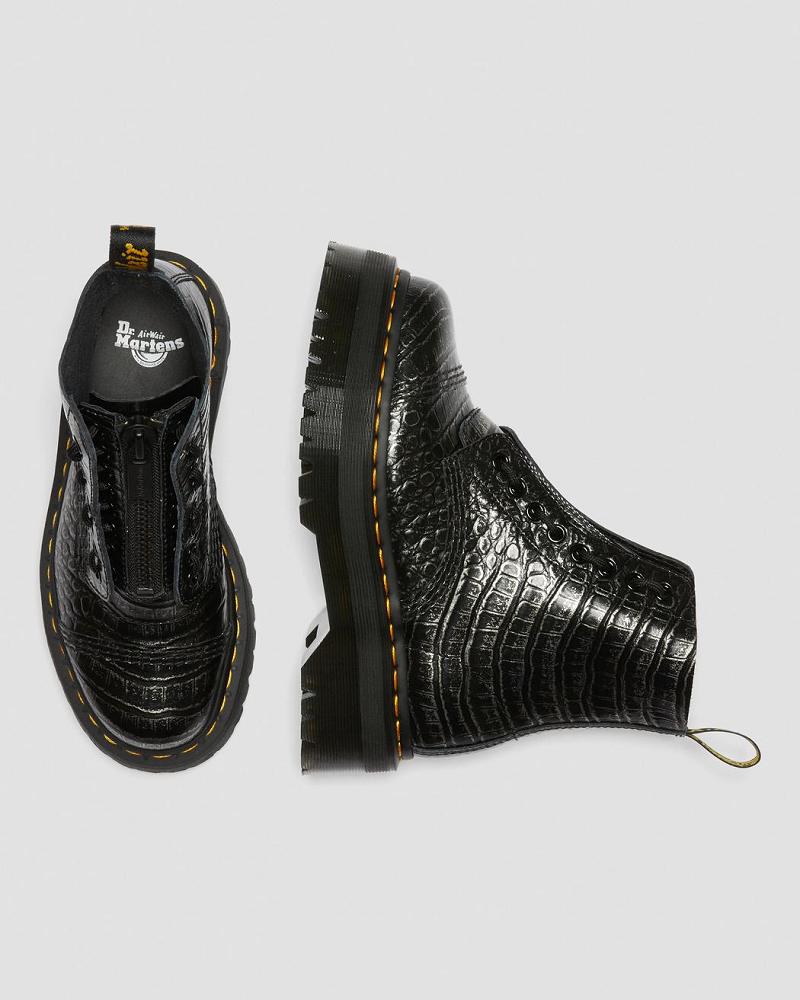 Dr Martens Sinclair Croc Emboss Leren Platform Laarzen Dames Zwart | NL 52DFM